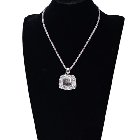 New Silver Tone Rhinestone Pave Pendant Snake Chain Necklace - Picture 1 of 8